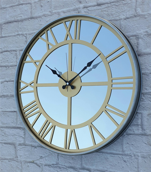 Metalik Gri Renkli Metal Kasalı Aynalı Altın (Gold) Renkli Duvar Saati Çap 40 Cm