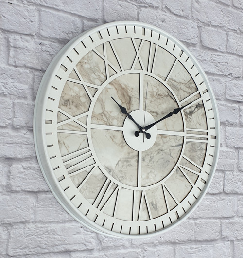 Metal Kasalı Mermer Desenli Beyaz Renkli Duvar Saati Çap 50 Cm
