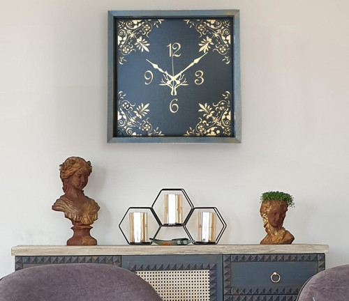 Ahşap Altın(Gold)Renkli Duvar Saati 50X50Cm