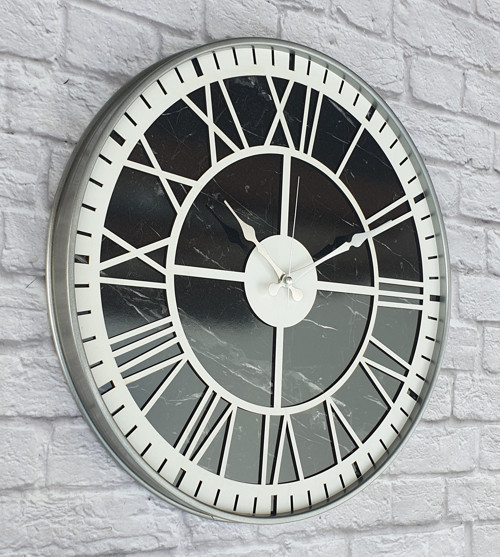 Metal Kasalı Mermer Desenli Beyaz Renkli Duvar Saati Çap 50 Cm