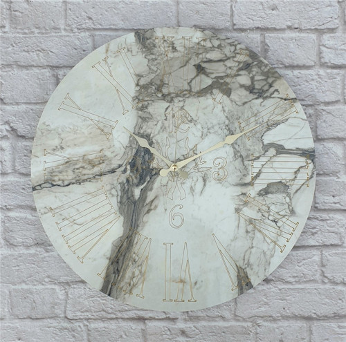 Mermer Desenli , Altın (Gold) Renk Çizgi Rakamlı Duvar Saati Çap 50 Cm