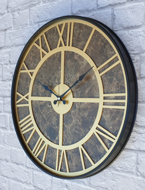 Metal Kasalı Mermer Desenli Altın(Gold) Renkli Duvar Saati