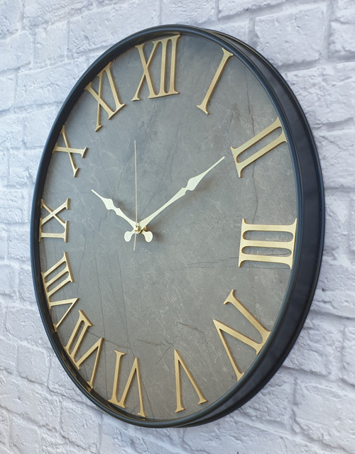 Metal Kasalı Mermer Desenli Altın(Gold) Renkli Duvar Saati 50 Cm