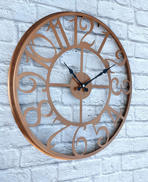 Bakır Renkli Metal Duvar Saati Çap 50 Cm