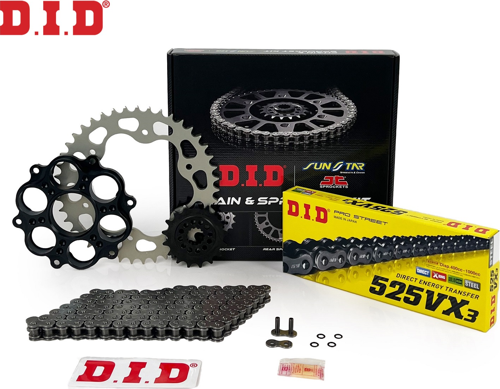 DID Zincir Dişli Seti Ducatı Hypermotard / Sp (821 Cc)  (2013-2015) / Zincir : Dıd-525Vx3 (Çelik)-108 / Dişli: Sunstar (15T) - Jt (45T)