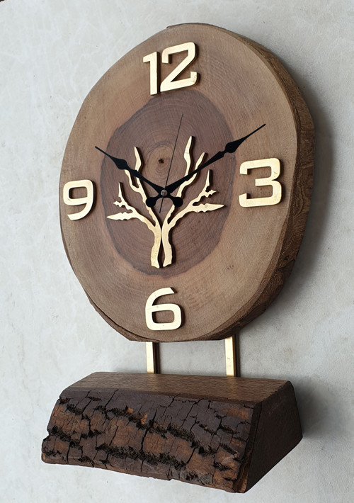 Doğal Masif Ahşap Ağaç Gold(Altın) Duvar , Masa Saati 25X40 Cm