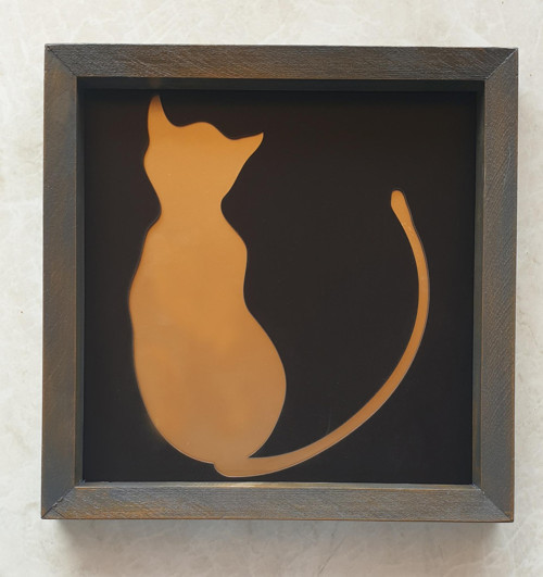 Ahşap Altın(Gold) ,Siyah Kedili Kare Tablo 30X30 Cm
