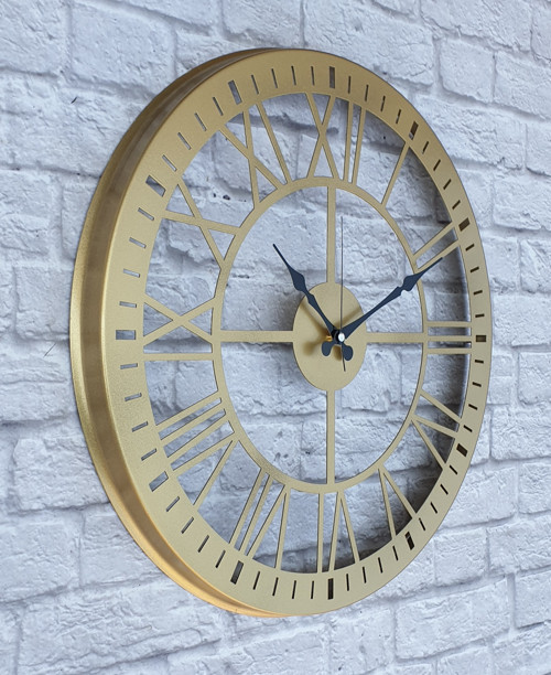Altın(Gold) Renkli Metal Duvar Saati Çap 50 Cm