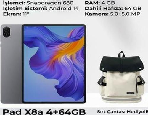 Pad X8A 4gb 64GB Wi-Fi 11 Inç IPS Gri Tablet+Çanta(NDL-W09)