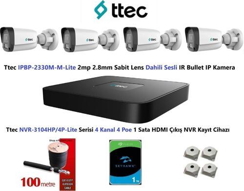 2mp Mikrofonlu 4 Kameralı 1TB Disk Tak Çalıştır Hazır IP Kamera Seti
