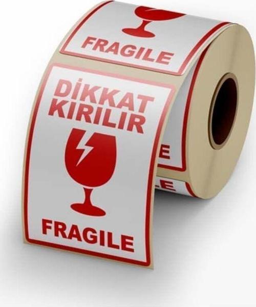 Dikkat Kırılır - Fragile Yapışkanlı Etiket 10 Cm X 15 Cm - 100 Adet