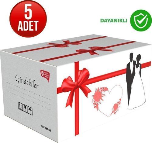58X38X30 - 5 Adet Çeyiz Kolisi - Çeyiz Kutusu - Gelin Damat Kolisi