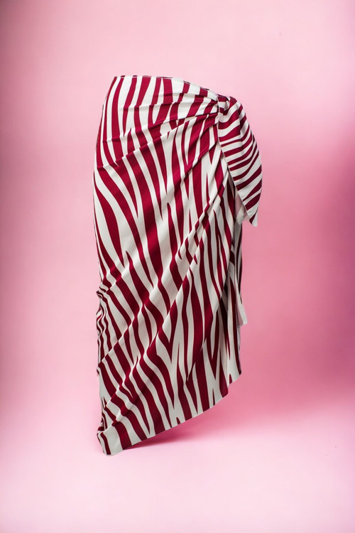 Bordo Zebra Desenli Uzun Pareo Saten Kadın Plaj Elbisesi Yeni Sezon