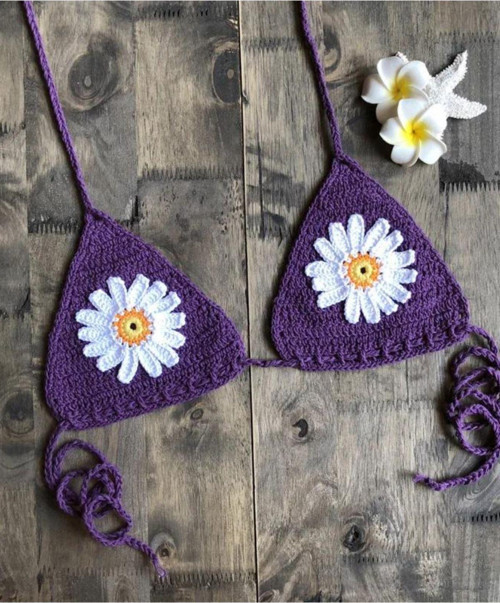 Mor Tığ Örgü Bikini Üstü