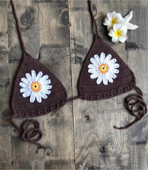 Kahverengi Tığ Örgü Bikini Üstü
