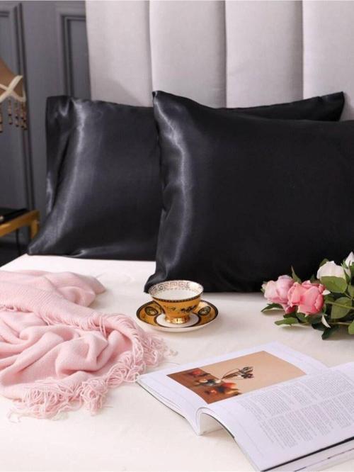 Siyah Ipek Saten Yastık Kılıfı 50 X 70 2'Li