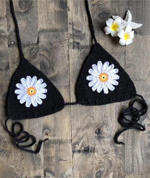 Siyah Tığ Örgü Bikini Üstü