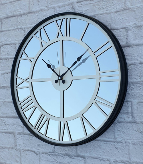 Siyah Renkli Metal Kasalı Aynalı Beyaz Renkli Duvar Saati Çap 50 Cm