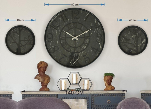 Siyah Metal Kasalı Mermer Desen Duvar Saati,Daldaki Kuş,Hayat Ağacıtablo40X40X80Cm