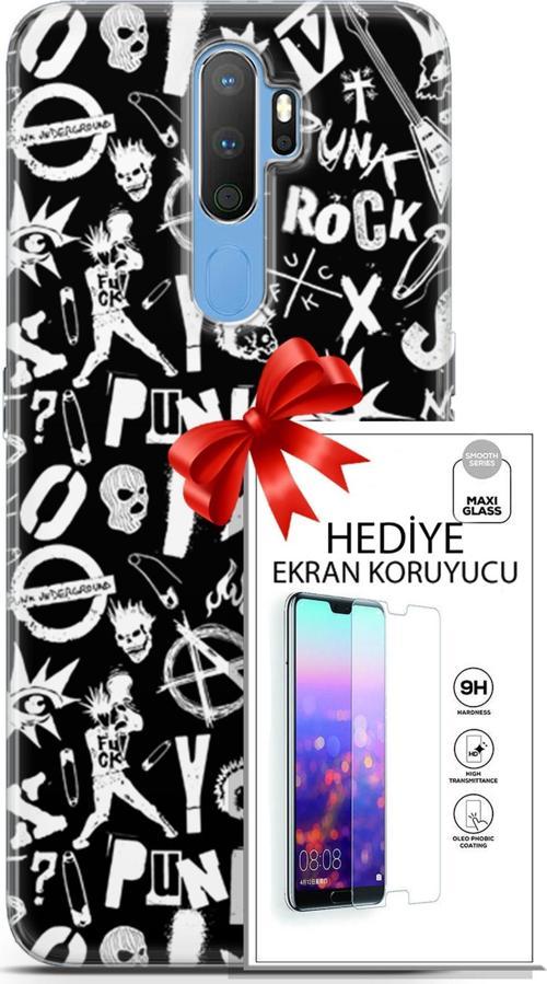 Oppo A9 2020 Kılıf Orijinal Seri Punky 18 Rock Punk Parlak Kılıf + Ekran Koruyucu Full Korumaketi