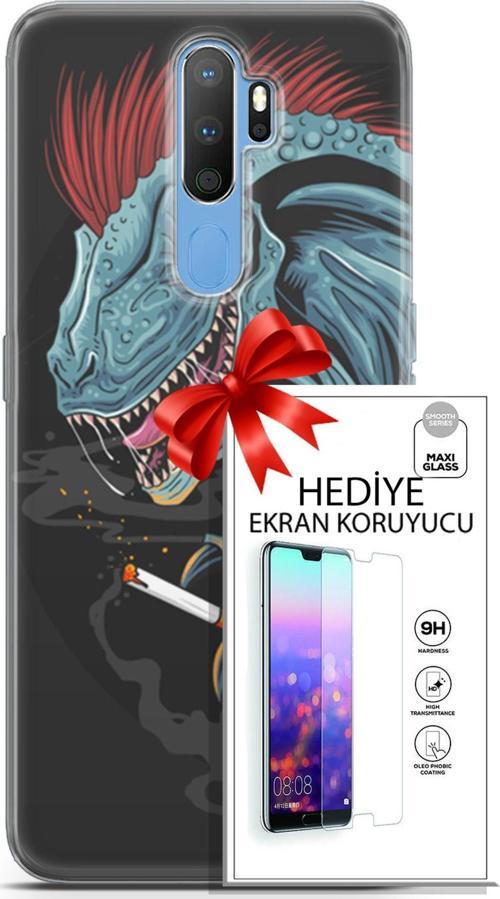 Oppo A9 2020 Kılıf Orijinal Seri Punky 19 Dinozor Punk Tam Koruma Kılıf + Ekran Koruyucu