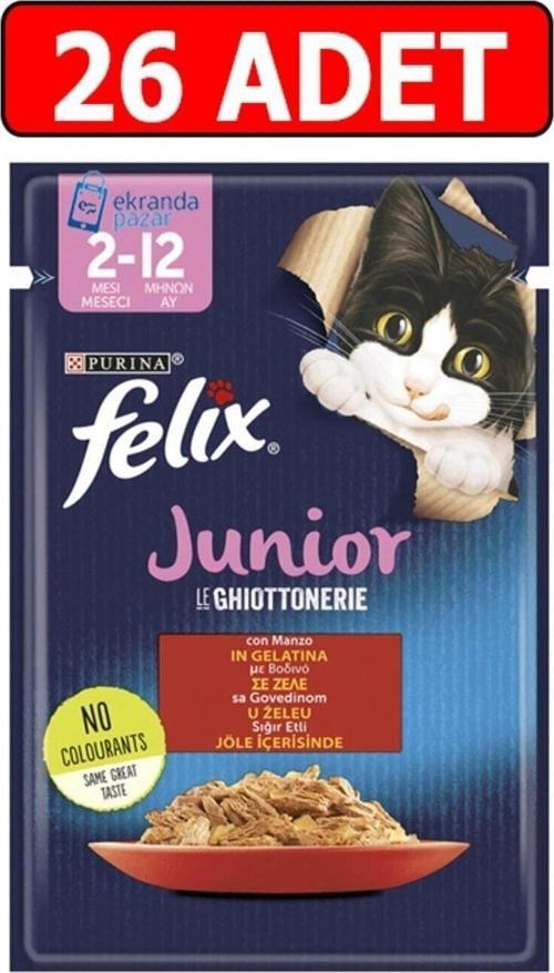 Sığır Etli Junior Yavru Kedi Islak Maması 85gr 26adet Kedi Yaş Mama Kedi Pouch Konserve