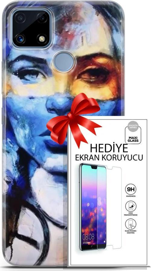 Realme C25 Kılıf Orijinal Seri Soul 13 Mavi Sarı Case Kapak Ekran Koruyucu