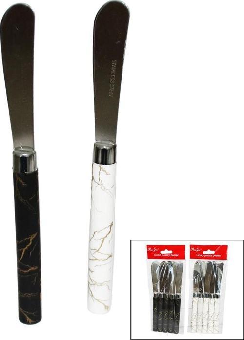 5 PARÇA  UZUN KAHVALTI BIÇAK - MERMER DESEN SAPLI 16.5 cm-Findit