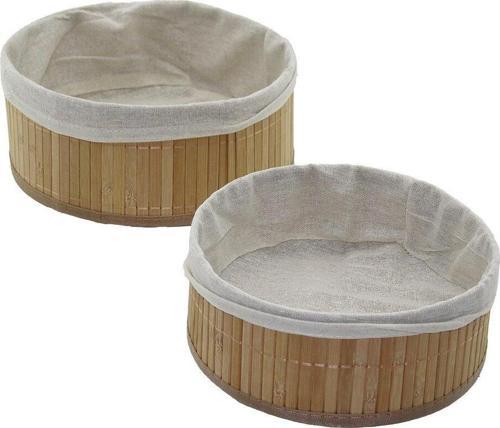 2Lİ YUVARLAK BAMBU KENAR ORGANİZER SEPET AHŞAP ALTLIK - BEZLİ Ç:24.5CM Y:10CM - Ç:20CM Y:8CM (2818)