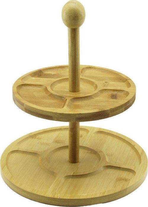 5 BÖLMELİ - YUVARLAK - 2 KATLI  AHŞAP BAMBU SUNUMLUK  ÇAP: 19.5CM -- 24.5CM (2818)