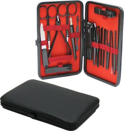 18PCS SİYAH DESENLİ MANİKÜR PEDİKÜR SETİ ÇANTA CÜZDAN MODELİ-Findit