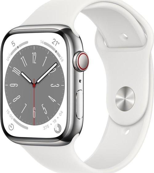 Watch Series 8 Gps + Cellular 41Mm Gümüş Paslanmaz Çelik Kasa Ve Beyaz Spor Kordon - Regular