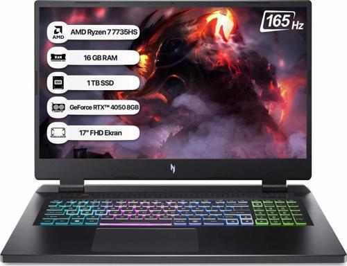 Nitro 17 NH.QL1EY.003 Ryzen 7-7735HS 16GB 1TB SSD RTX4050-6GB 17.3"FHD 165Hz Linux Taşınabilir Bilgisayar