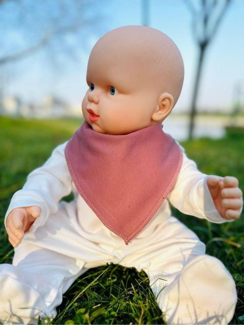 Gül Kurusu %100 Organik Pamuk Çift Katlı Örme Kumaş Çıtçıtlı Bebek Salya Önlük & Fular