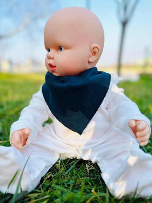 Lacivert %100 Organik Pamuk Çift Katlı Örme Kumaş Çıtçıtlı Bebek Salya Önlük & Fular