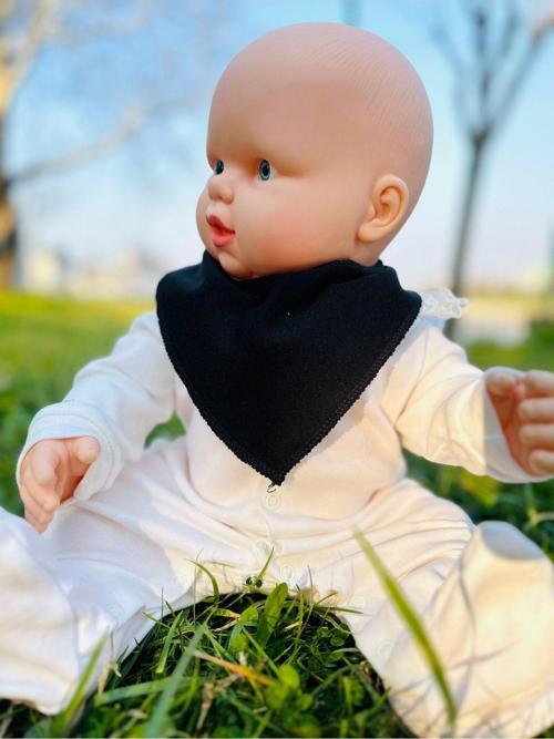 Siyah %100 Organik Pamuk Çift Katlı Örme Kumaş Çıtçıtlı Bebek Salya Önlük & Fular