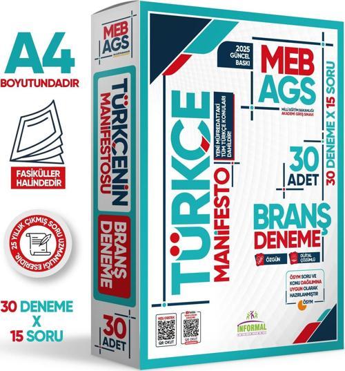 2025 MEB AGS TÜRKÇE Manifesto Branş Deneme PAKETİ (30x15) 30lu Fasikül SETİ Özgün Dijital Çözümlü