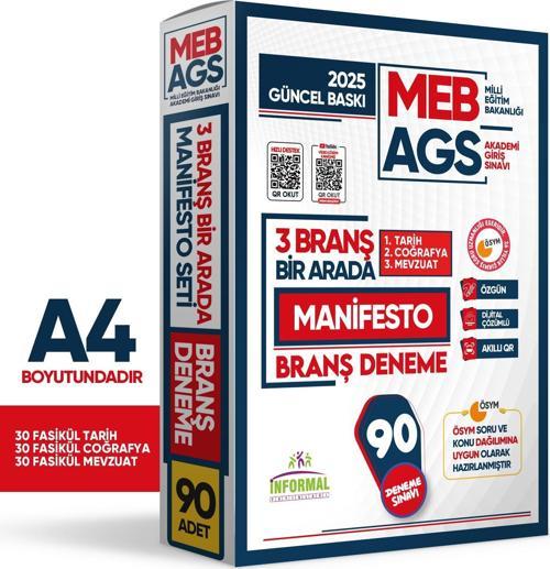 2025 MEB AGS TARİH-COĞRAFYA-MEVZUAT Manifesto 90 Adet Branş Deneme (3x30) Fasikül SETİ Çözümlü