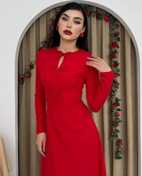 Fiyonk Detaylı Elbise Kırmızı
