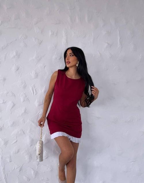 İthal Dabıl Kumaş Pileli Elbise