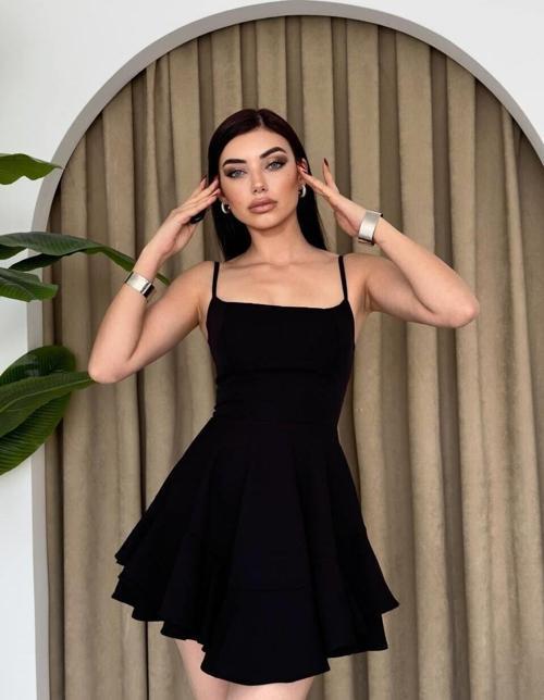 İp Askılı Mini Elbise Siyah
