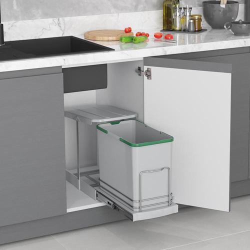 TELESKOPİK RAYLI PLASTİK GÖVDE ÇÖP KOVASI 24 LT GRİ
