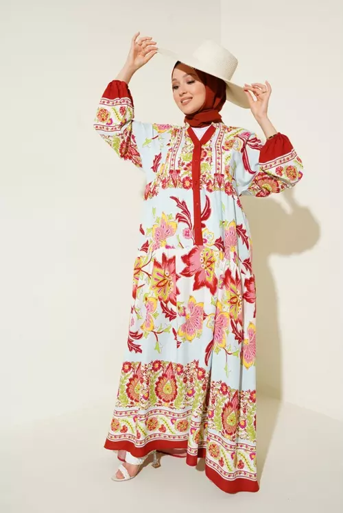 Otantik Desenli Tesettür Elbise