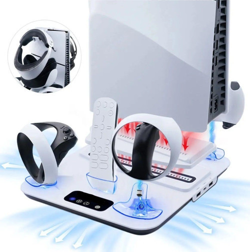 Ps5 Ps5 Slim Vr2 Gözlük Uyumlu Konsol Soğutma Fanlı Şarj Standı Ve Oyun Kolu Şarj Istasyonu Yh59
