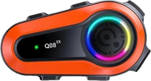 Q08-2X Rgb Işıklı Intercom 2 Kişi Bağlantılı 1000Mah Motosiklet Bluetooth Kulaklık Seti
