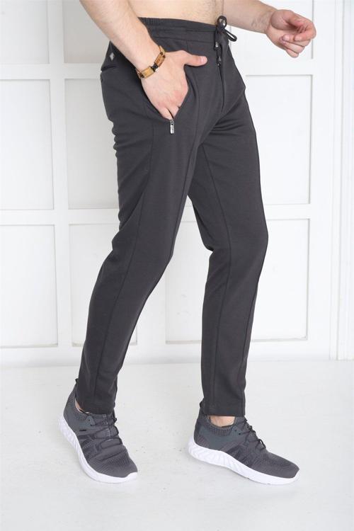 K. Gri Erkek Pantolon görünümlü 4 Cepli Fermuarlı Slimfit Spor Eşofman Altı B1216