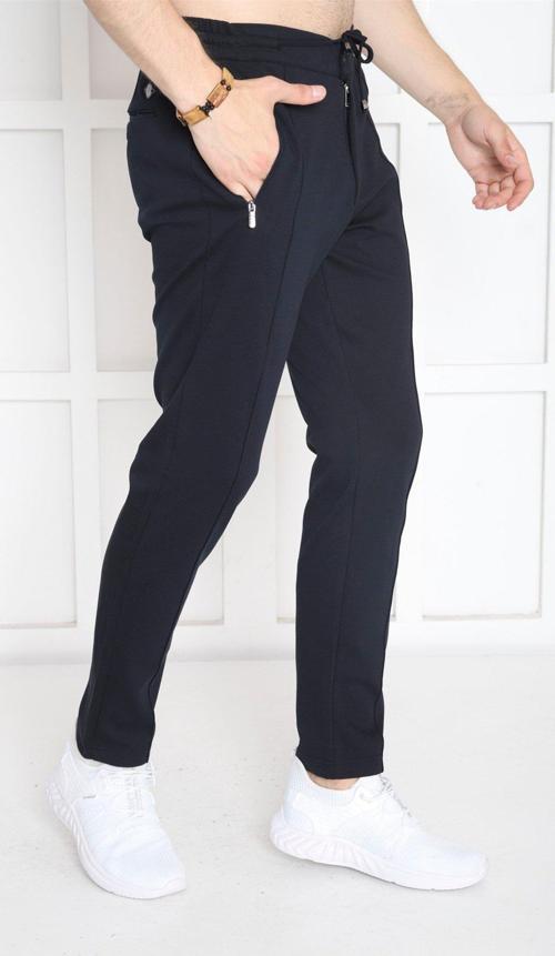 Lacivert Erkek Pantolon görünümlü 4 Cepli Fermuarlı Slimfit Spor Eşofman Altı B1216