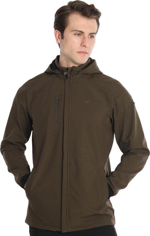 Haki Erkek Çıkarılabilir Kapüşonlu File Astarlı 3 Cepli Su İtici Rüzgar Geçirmez Softshell Spor Mont 7090