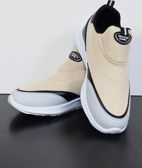 Erkek Bej-Beyaz Sneaker Yumuşak Taban Bağcıksız Spor Ayakkabı AY0003