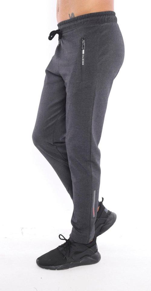 Siyah Gri Erkek Nefes Alan Diagonel Kumaş Slimfit Spor Eşofman Altı B1082